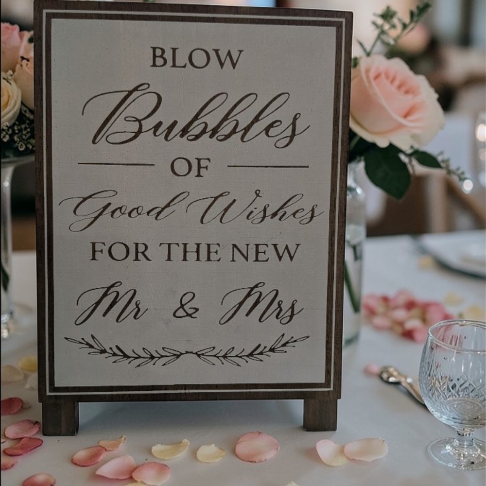 Blow Bubbles of Good Wishes Wedding Sign - Cream & Brown
